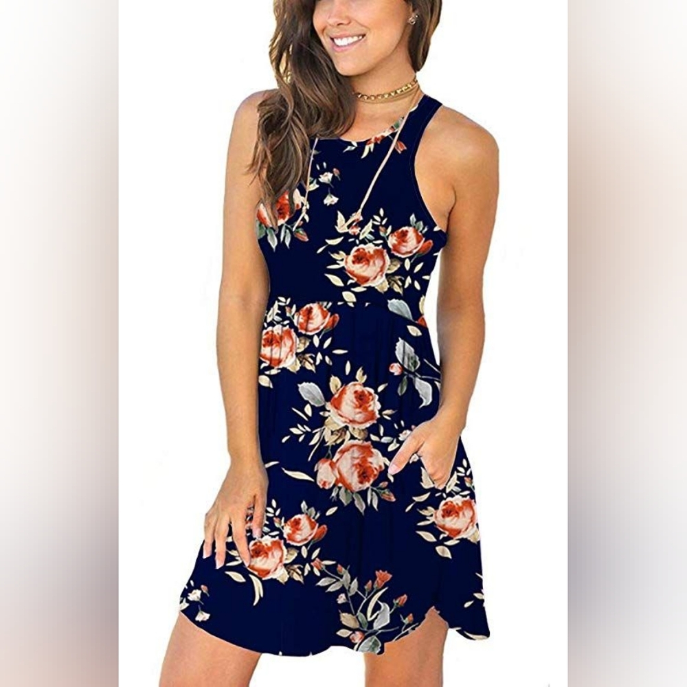 Vibrant Blue and Orange A-Line Sundress